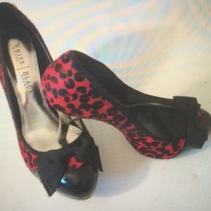 WHBM Red and Black Calf Hair Cheetah Heels